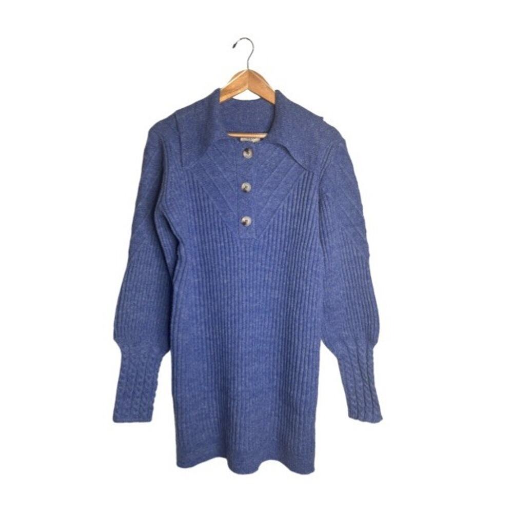 Umgee Cable Knit Sweater Dress Medium Cobalt Blue Stretch Pointed Collar NWT